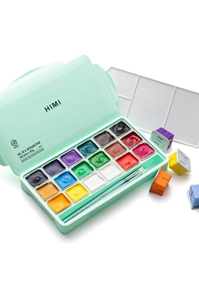 Art & Art HIMI Jelly Cup Gouache Set 18 Renk x 30 gr Guaj Boya (Green Case)