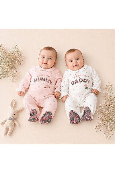 BEBEXO KIDS Kız Bebek Mummy & Daddy Nakışlı Tulum Seti