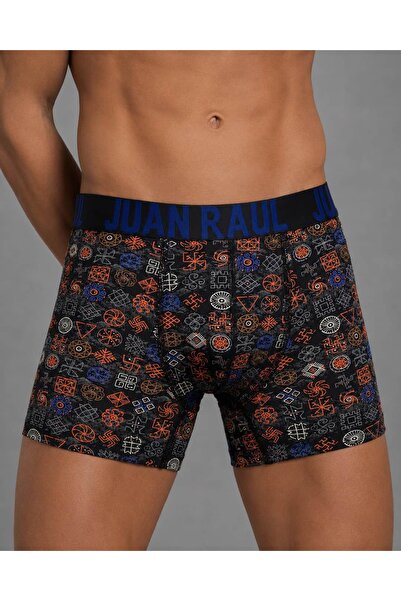 Juan Raul Black Ethnic Patterned Cotton Lycra Men's Boxer - Db332