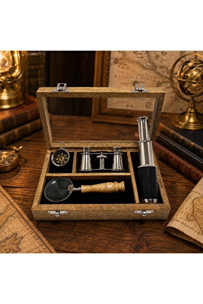 hediyeconcepti Discovery Set with Wooden Box – Vintage Decorative Set with Co...