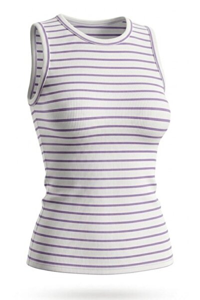 Potenza Women's Athlete Sleeveless Crew Neck Striped Ribbed Lycra Zero Sleeve...