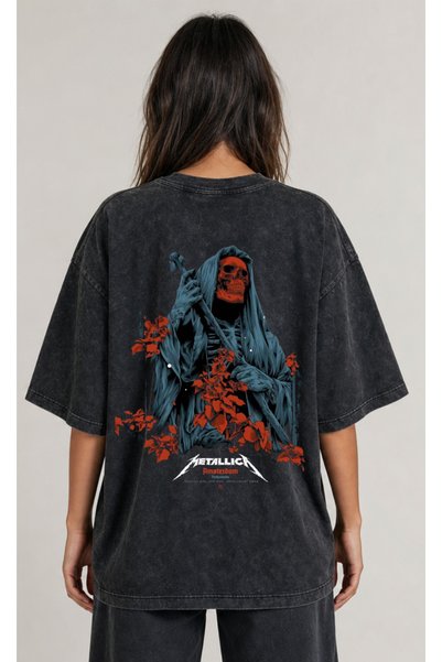 OPPPSSS Tricou oversize cu efect de spălare Metallica, cu imprimeu pe față și...
