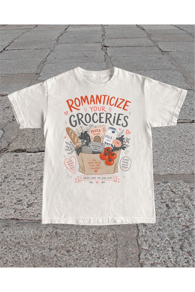 Grafftee Clothing Romanticize Your Groceries Printed Unisex Oversize T-Shirt