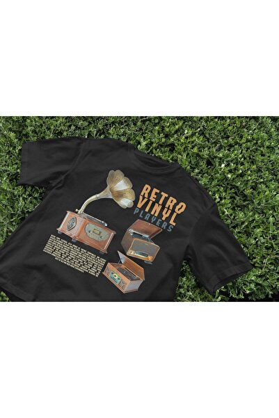 Grafftee Clothing تي شيرت كبير الحجم مطبوع عليه مشغل الفينيل ريترو للجنسين
