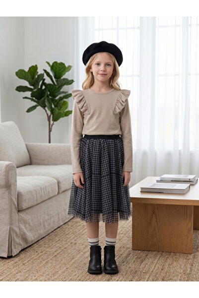 Take Two By Styli Girl's Solid Ruffle Detail Round Neck Long Sleeve Top
