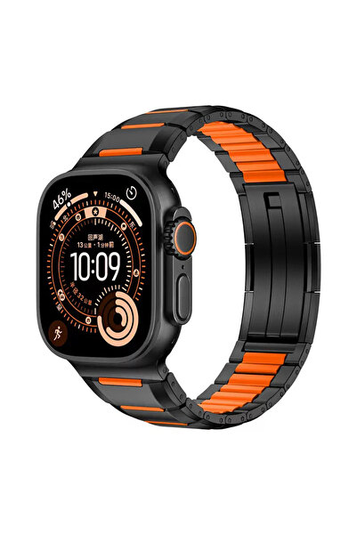 Genel Markalar Watch 10 46mm PSR KRD-155 Metal Silikon Kordon - Siyah-Turuncu