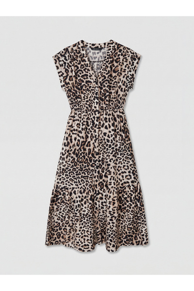 LC Waikiki Rochie de damă cu decolteu în V, imprimeu leopard, croială în A