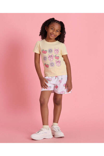REDTAG Girls Yellow Fruits Print T-Shirt & Shorts Set