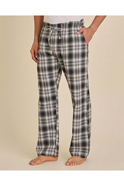 REDTAG Men Grey Cotton Twill Checked Pyjama Bottom