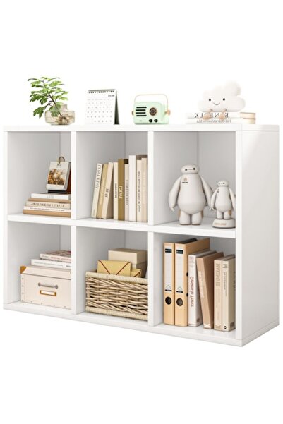 Muvu Bibliotecă modernă albă cu 6 rafturi, KALAX, MDF, 30 x 60 x 90 cm