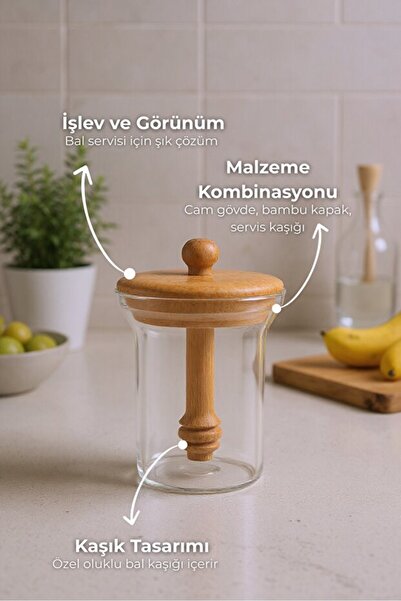 diğer 111 Bee - Glass Storage Container with Honey Spoon