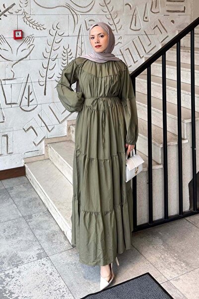 lamelif Layered Detailed Tie Dress Khaki