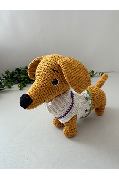 Adenya Amigurumi Örgü Oyun ve Uyku Arkadaşı Sosis Köpek-22 cm