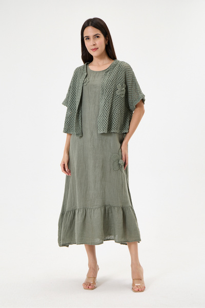della moor Khaki Italian Jacketed Long 100% Linen Dress Size 38 - 42