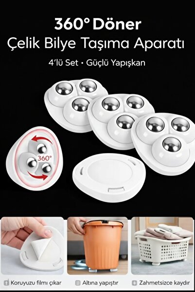Ercazzo 4'lü Eşya Kaydırma Aparatı | 360° Döner Çelik Bilyeli Yapışkanlı Teke...
