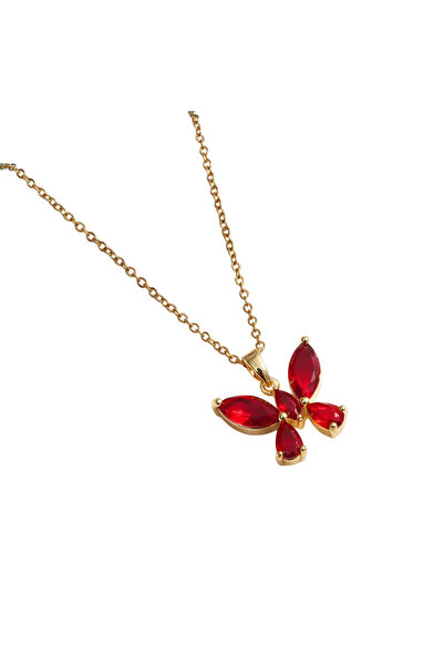 Black Season Gold Plated Pink Butterfly Necklace