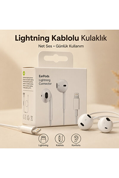Ryan Lightning Kablolu Kulaklık Beyaz Mikrofonlu Kontrol Tuşlu iPhone 14 13 1...
