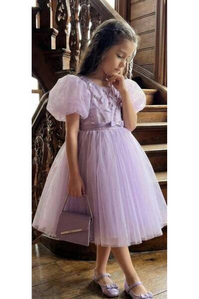 sunshine boutique15 Puff-Sleeved Dress + Bag - Powder - 5 Years, Length 60 Cm...