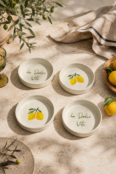Papart Vita Limon 4 Piece 10 cm Handmade Ceramic Bowl Set Snack Bowl & Olive ...