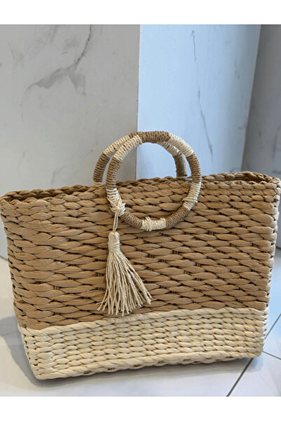 AngelsAccessories Γυναικεία Structured Ψάθινη Τσάντα με Στρογγυλά Χερούλια-Μπεζ
