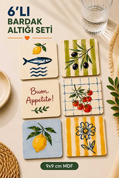 UNT La Dolce Vita Collection Set of 6 Mdf Coasters – Mediterranean Series 03