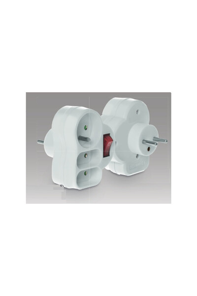 Plastrol Plug splitter cu comutator 1 priză cu/u + 2x Euro alb R-12WS