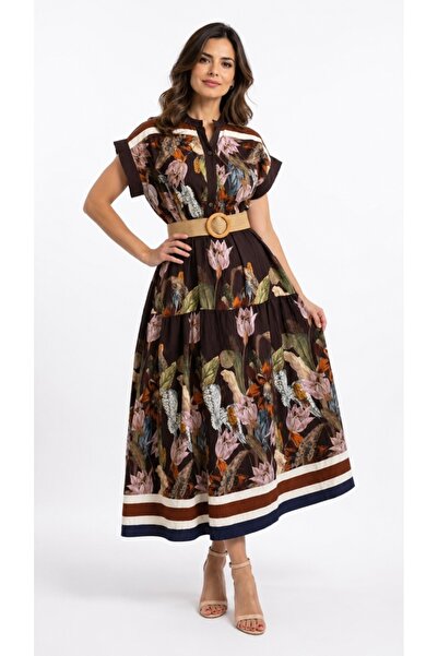FashionForYou Rochie lungă Celiane, imprimeu floral de zi și curea, MARO Tuli...