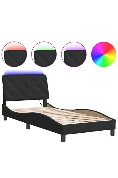 vidaxl Cadru de pat LED, negru, 90 x 190 cm, catifea, fără saltea