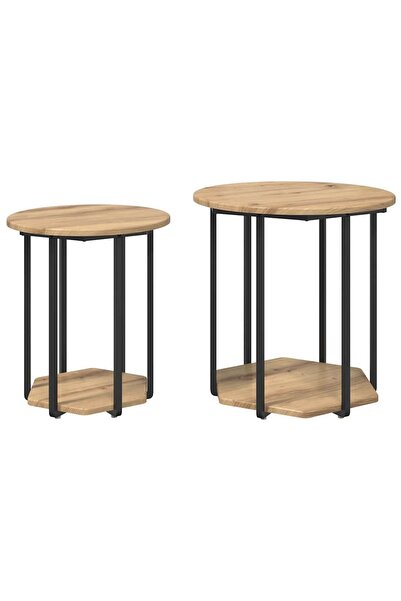 vidaxl Set măsuțe laterale cu raft 2 pcs Maro