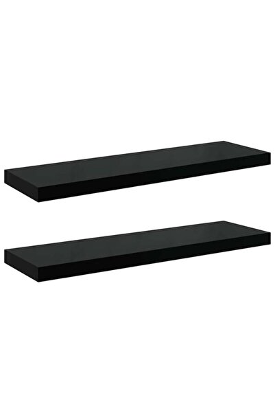vidaxl Rafturi de perete 2 buc., negru lucios, 80 x 23.5 x 3.8 cm MDF