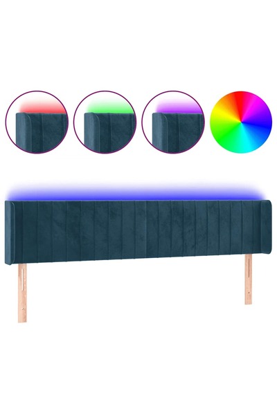vidaxl Tăblie de pat cu LED, albastru închis, 203x16x78/88 cm, catifea