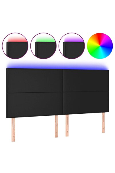 vidaxl Tăblie de pat cu LED, negru, 200x5x118/128 cm, piele ecologică
