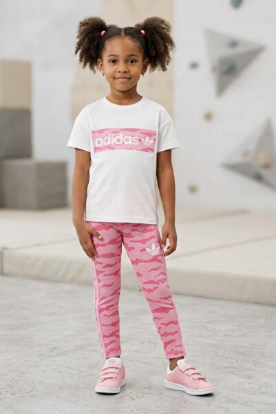 NOBLEKIDS طقم تي شيرت وبنطلون ضيق مطبوع عليه شعار للفتيات باللون الفوشيا