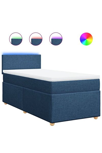 vidaxl Pat box spring cu saltea, albastru, 80 x 200 cm, textil