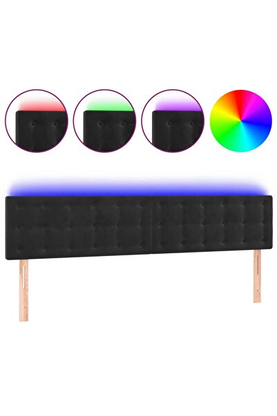 vidaxl Tăblie de pat cu LED, negru, 200x5x78/88 cm, catifea