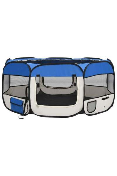 vidaxl Țarc pliabil pentru câini cu geantă de transport, albastru, 145 x 145 ...