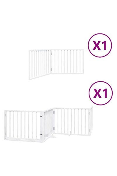 vidaxl Barieră pliabilă pentru câini cu ușă, 6 panouri, albă, 480 cm, din lem...