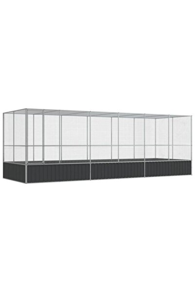 vidaxl Volieră pentru păsări cu extensie, Argintiu, 625 x 207 x 212 cm, Oțel
