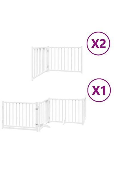 vidaxl Barieră pliabilă pentru câini cu ușă, 8 panouri, albă, 640 cm, din lem...