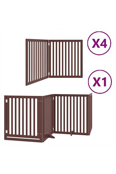 vidaxl Barieră pliabilă pentru câini cu ușă, 12 panouri, maro, 960 cm, lemn d...