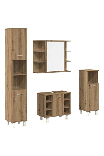 vidaxl Set mobilier de baie din 4 piese, stejar artizanal, lemn prelucrat