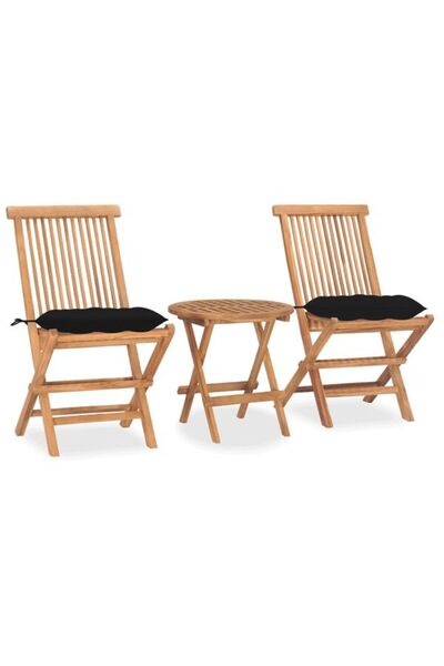 vidaxl Set de mobilier de exterior pliabil din 3 piese, cu perne, din lemn ma...