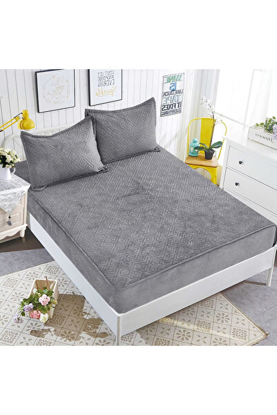 Lenjeria Pufoasa Husă Topper din Catifea cu Elastic 180x200 cm + 2 Fețe de Pe...