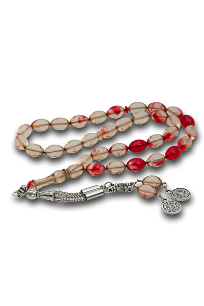 Gumush Double Color Transparent Crimped Amber Prayer Beads with Metal Tassels