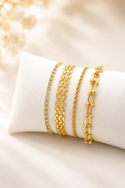 Crc Bijuteri Stylish Design 4 Piece Gold Color Bracelet Set
