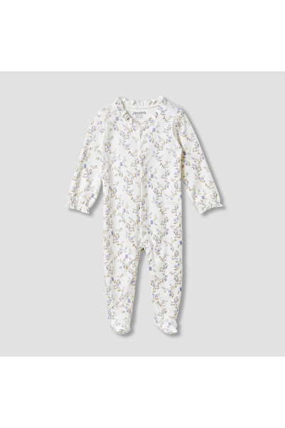 Juniors Round Neck Footed Sleepsuit with Floral Print - Cotton - Long Sleeves
