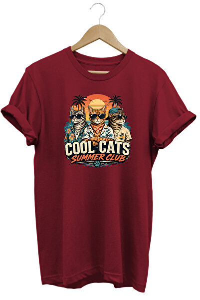remonz تي شيرت Cool Cats Summer Club للجنسين مطبوع عليه قطة بتصميم صيفي عادي ...