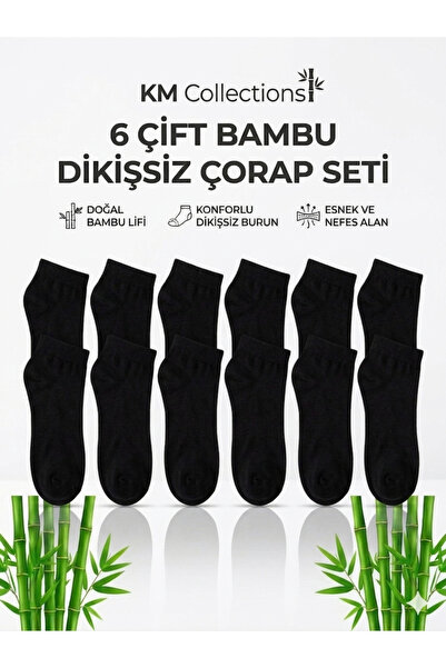 KM Collections 6'lı Paket Bambu Patik Dikişsiz Çorap