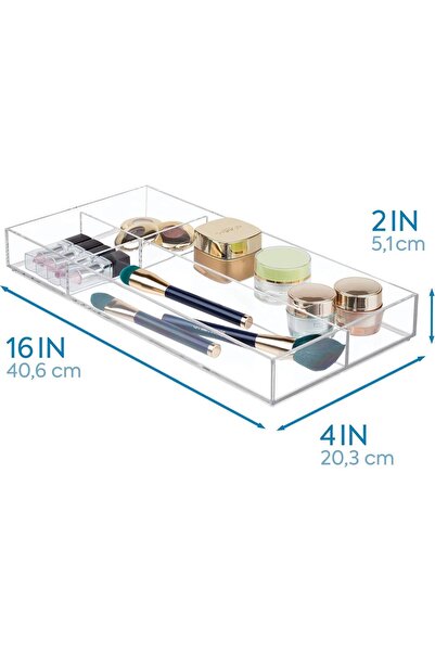 horoof home Clear Acrylic Cosmetic Drawer Organizer – 20.3 x 40.6 x 5.1 cm | Makeup Storage Tray for Vanity & Cabinet