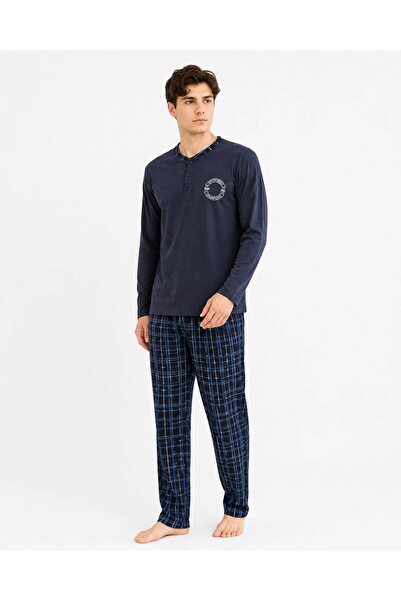 Sude HOMEWEAR Ανδρικό σετ πιτζάμες με μακριά μανίκια σε μπλε ναυτικό χρώμα κα...